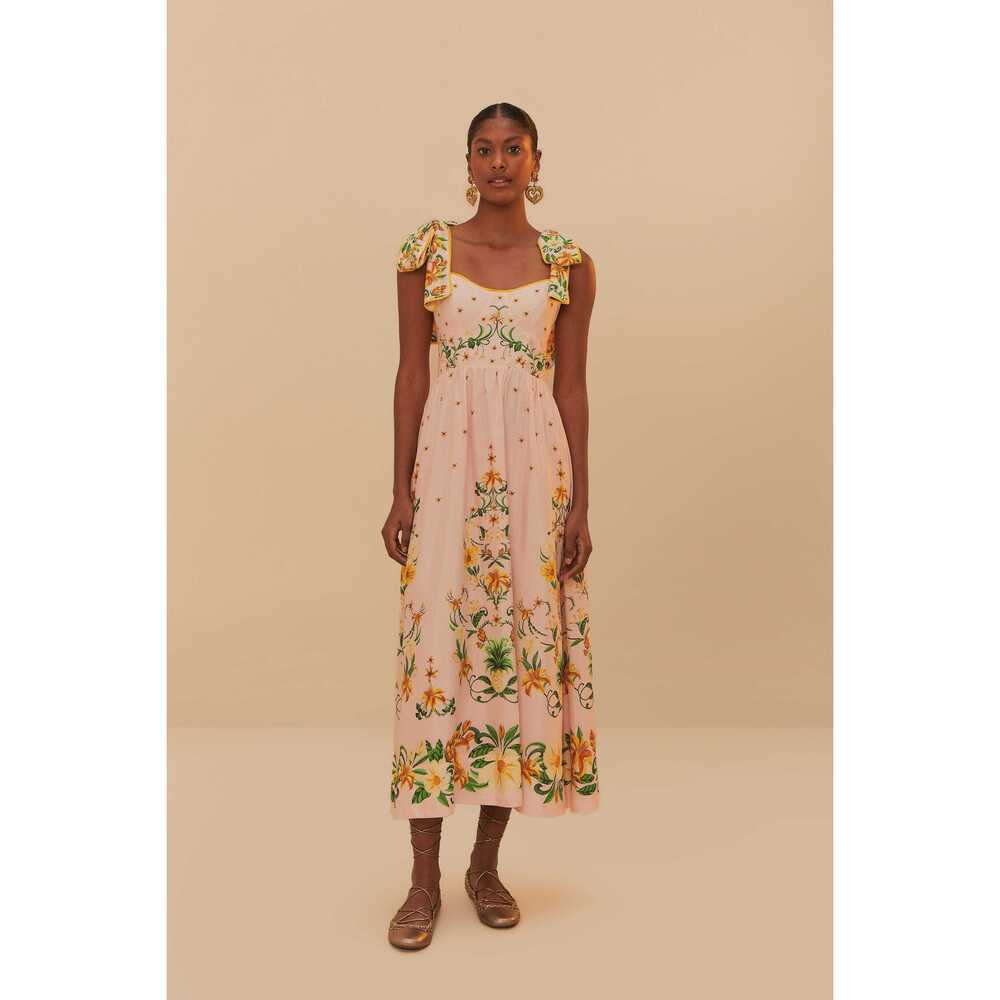 Pink Botanical Beauty Shoulder Bow Midi Dress